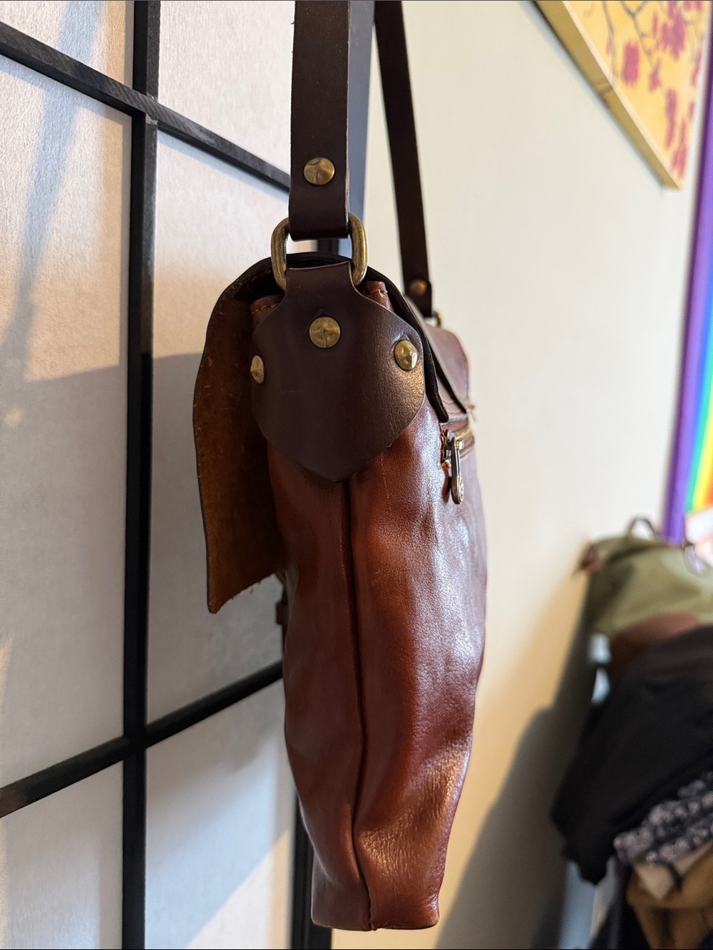 Conte di Cavour Italian Leather Crossbody Messenger Bag - Brown (vintage) - Picture 6 of 9